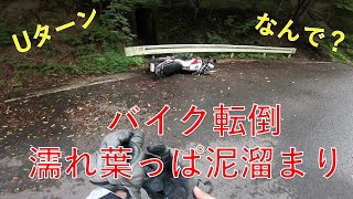 バイク Uターン 転倒 道路端濡れ葉っぱ泥溜まり [upl. by Dora]