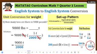 MATATAG GRADE 7 Q2 MATHEMATICS👉Conversion Units of Weight in English System ouncespoundstons [upl. by Walley540]