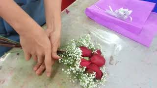 Making Flower Bouquet  Small posy of 5 red roses handbouquet Singapore Florist [upl. by Gwenette25]