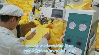 disposable medical protective suit HOT AIR SEAM SEALING MACHINETAPE PRESSING MACHINE [upl. by Deach952]