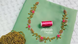 Beautiful silk thread ring knot flower and beadwork embroidery for kurti neckhand embroidery neck [upl. by Giuseppe]