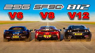 Ferrari V12 vs V8 vs V6 DRAG RACE [upl. by Ladnar]