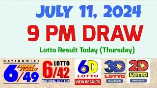 Lotto Result Today 9pm draw July 11 2024 649 642 6D Swertres Ez2 PCSOlotto [upl. by Janos]