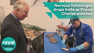 Nervous fishmonger drops knife in front of Prince Charles [upl. by Rica]