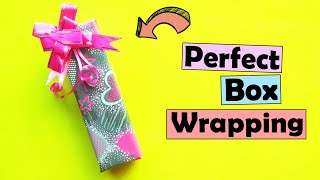 How to Wrap a Gift with Paper and Ribbon for Birthdays  Easy Cardboard Box Wrapping [upl. by Shanks]