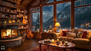 Cozy Reading Nook Ambience with Soft Jazz Music ☕🔥 Crackling Fireplace amp Snowfall for Work Study [upl. by Ikairik]