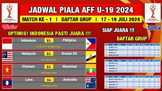 Jadwal Piala AFF U19 2024 Pekan  1  Indonesia vs Fhilipina  Daftar Grup Piala AFF U19 2024 [upl. by Wachter]