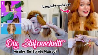 Ich teste den BUTTERFLY HAIRCUT 😅 DIY Stufenschnitt I Meggyxoxo [upl. by Brill]