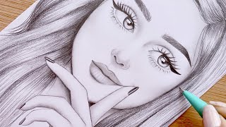 Pencil Sketch for beginners  How to draw a face  step by step  Girl Drawing [upl. by Ellinger]