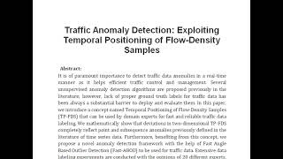 Traffic Anomaly Detection Exploiting Temporal Positioning of Flow Density Samples [upl. by Malca]