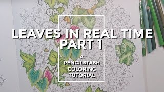 REALTIME Adult Coloring Tutorial  Leaves PART 1  A PencilStash Tutorial [upl. by Kcireddor]