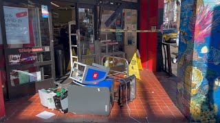 ATM found ripped out smashed in front of last remaining Walgreens store in SFs Mission district [upl. by Ettegroeg]