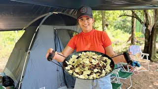 ACAMPAMENTO ARROZ CARRETEIRO NA BEIRA DO RIO NO FOGÃƒO A LENHA [upl. by Nadab]