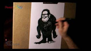 Inking a Bigfoot Character Pentel Pocket Brush Pen [upl. by Winograd]