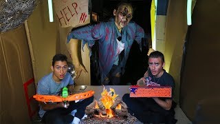 24H BOX FORT OVERNIGHT CHALLENGE ZOMBIE NERF GUNS [upl. by Joses108]