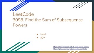 【每日一题】LeetCode 3098 Find the Sum of Subsequence Powers [upl. by Baiss397]