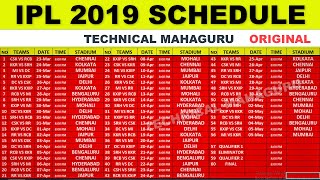 IPL 2019 Schedule  IPL 2019 Time Table  IPL 2019 STARTING DATE  TECHNICAL MAHAGURU [upl. by Rramahs]