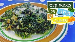 Receta de espinacas con atun y queso 💪🐠🧀  Espinacas salteadas con queso fácil y rápido [upl. by Enneles]