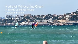 Hydrofoil Windsurfing crash  Raw footage [upl. by Nnyllatsyrc]