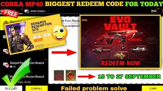 FREE FIRE REDEEM CODE TODAY 22 SEPTEMBER REDEEM CODE FREE FIRE  FF REDEEM CODE TODAY 22 SEPTEMBER [upl. by Yme758]