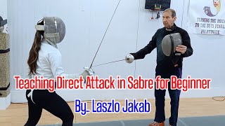 Sabre fencing lesson How to teach direct attack for beginner fencers with captions [upl. by Finella783]