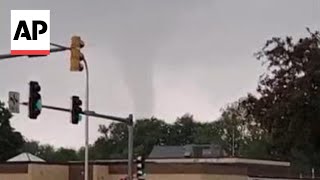 WATCH Funnel cloud caught on video in Iowa as tornado warnings issued [upl. by Neeloj]