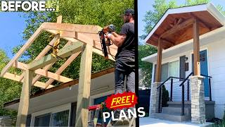 This DIY Project TRANSFORMED my Homes Curb Appeal How to Build a Gable Porch Roof  Free Plans [upl. by Banerjee556]