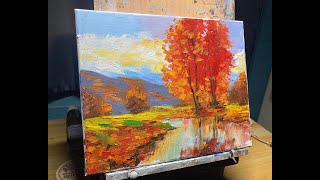 Autumn Landscape With Palette Knife Oil Painting [upl. by Danita]