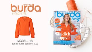 Nähanleitung Nähen mit burda – trendige Bluse in SeidenStoff Modell 4B  burda easy 222 5924 [upl. by Ellesor]