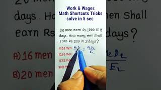 Time amp Work  Work amp Wages Math Trick in Hindi Time and Work Questions shorts [upl. by Etteneg]