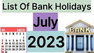 List of Bank holidays July 2023 July 2023 Bank Holidays In India [upl. by Irita]