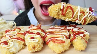 ASMR Korean Mozzarella CORN DOGS messy Extreme CRUNCHY Eating Sounds No Talking [upl. by Cung753]