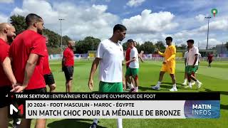 JO 2024foot masculin MarocEgypte  un match choc pour la médaille de bronze [upl. by Enylorac]