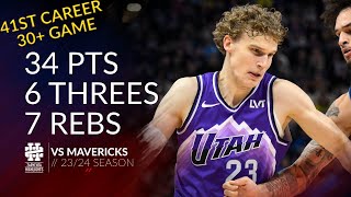 Lauri Markkanen 34 pts 6 threes 7 rebs vs Mavericks 2324 season [upl. by Eentrok662]