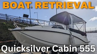 Quicksilver 555 Cabin  Retreiving a boat onto a brand new trailer [upl. by Glynda173]