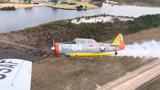 Texan T6 flight  low fly by over Hurlburt field [upl. by Ellenad]