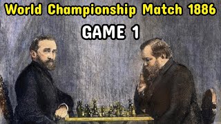 Game 1 • Johannes Zukertort vs Wilhelm Steinitz  World Championship Match 1886 [upl. by Einolem]