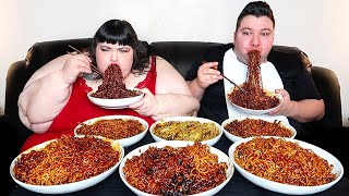 EATING THE WORLDS SPICIEST BLACK BEAN NOODLES WITH HUNGRY FAT CHICK • Mukbang amp Recipe [upl. by Horne]