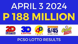 Lotto Result April 3 2024 9pm PCSO [upl. by Uke]