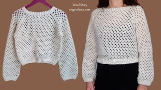 Crochet Top  Down Sweater with Sleeves  Heklani džemper [upl. by Ydissahc211]