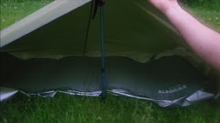 Unigear 10x10 solo camping offgrid improvised tarp shelter with floor 5 stakes amp hiking stick [upl. by Eelahc133]