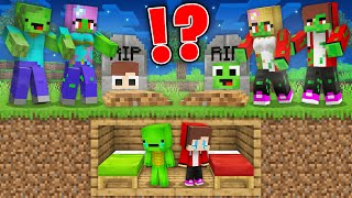 Baby JJ and Mikey HIDE in GRAVE from their ZOMBIE FAMILY Zombie Maizen FAMILY in Minecraft  Maizen [upl. by Wulf457]