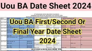 Uou BA FirstSecond Or Final Year Date Sheet 2024  Uou Exam Date Sheet 2024  Uou Admit Card 2024 [upl. by Neenahs742]