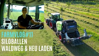 FarmVlog11 Siloballen pressen Waldweg putzen und Heu laden [upl. by Thornie]