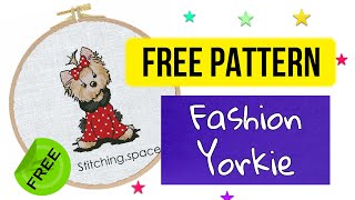 Free cross stitch pattern for beginners with fashion Yorkie Free embroidery design shorts [upl. by Wanfried]