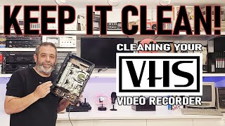 CLEANING your VHS VCR  Video Head Cleaning on a Panasonic Blue Stripe Video Tape Recorder [upl. by Ydneh542]