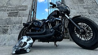 Harley Sportster 48 wide angle at St Raphael’s Ruins  Simpson Helmet with Cardo Packtalk Edge [upl. by Glorianna797]