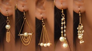 5 easy Pearl Earring Design  DIY  5 min Craft  Hand made jewelry  Art with Creativity [upl. by Iruam]