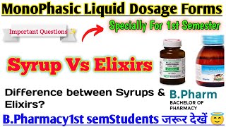 syrup vs elixirdifference between syrups and elixirssyrup and elixir in hindi pharmaceutics drx [upl. by Eimas]