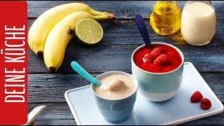 Veganes Bananeneis und Himbeersorbet selber machen  REWE Deine Küche [upl. by Mannos]